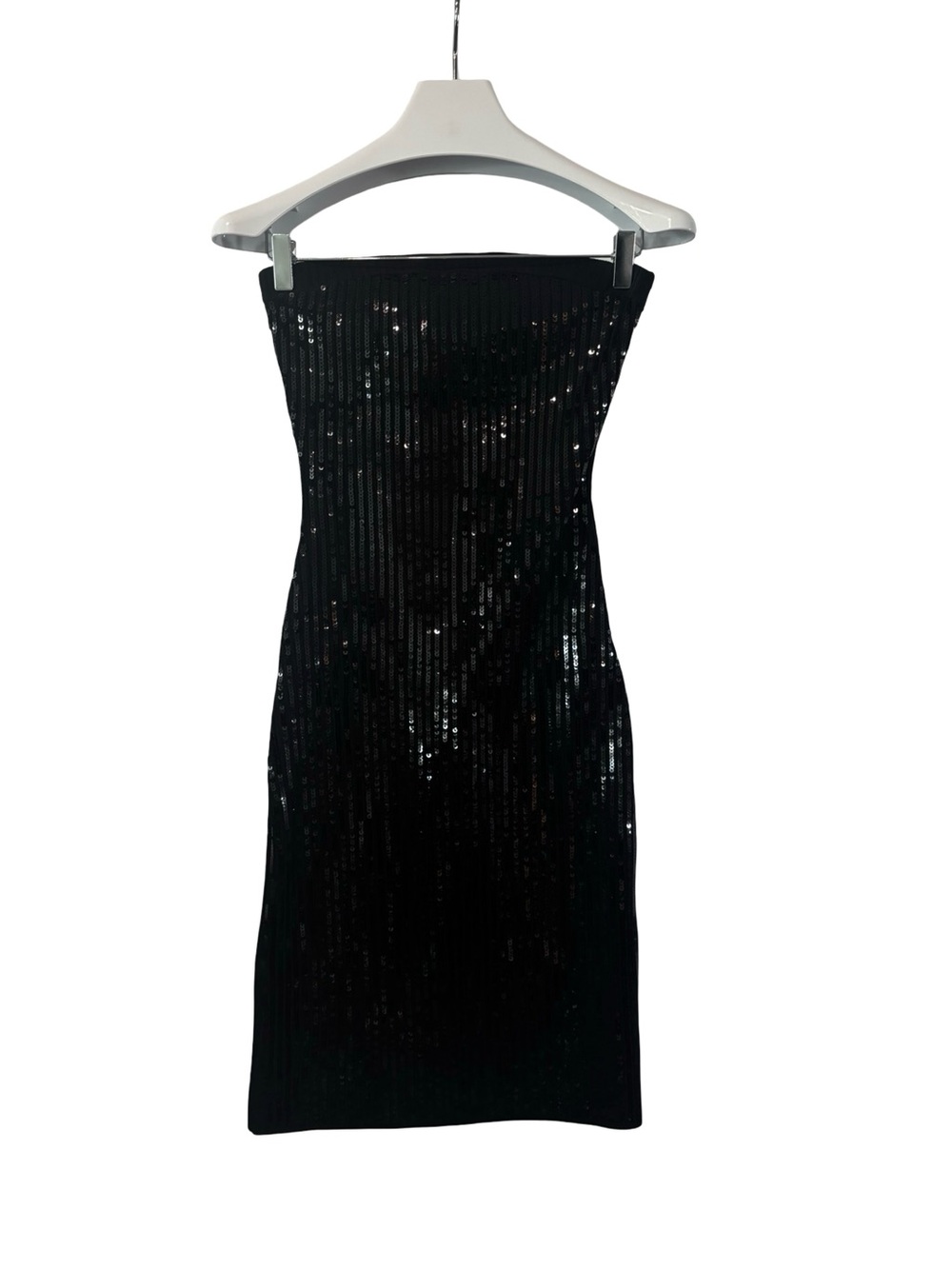 7 For All Mankind Black Strapless Sequin Midi Dress